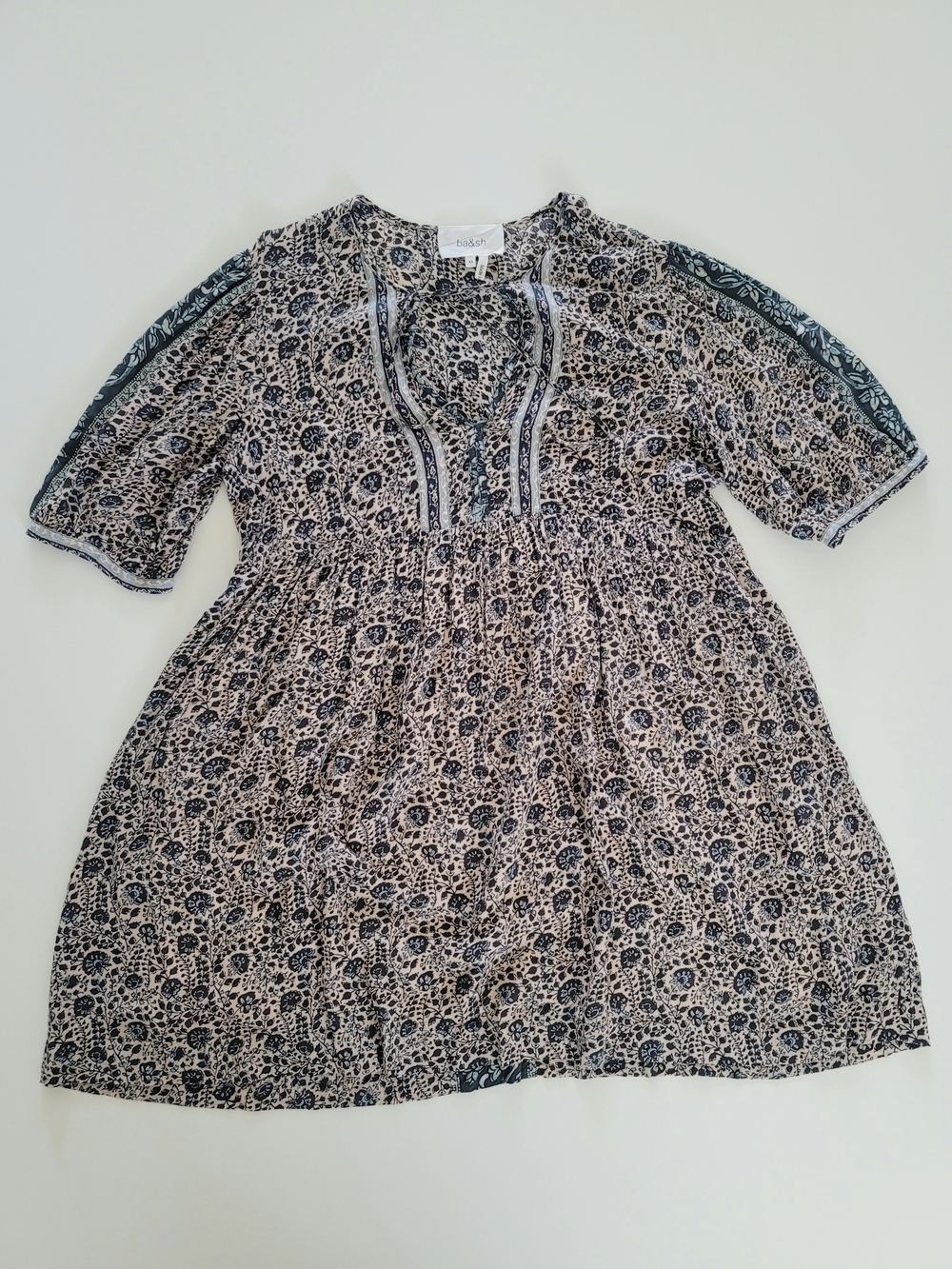 Ba&sh Travis Mini Babydoll Dress in Vert D'Eau Blue Ecru XS - Picture 4 of 13
